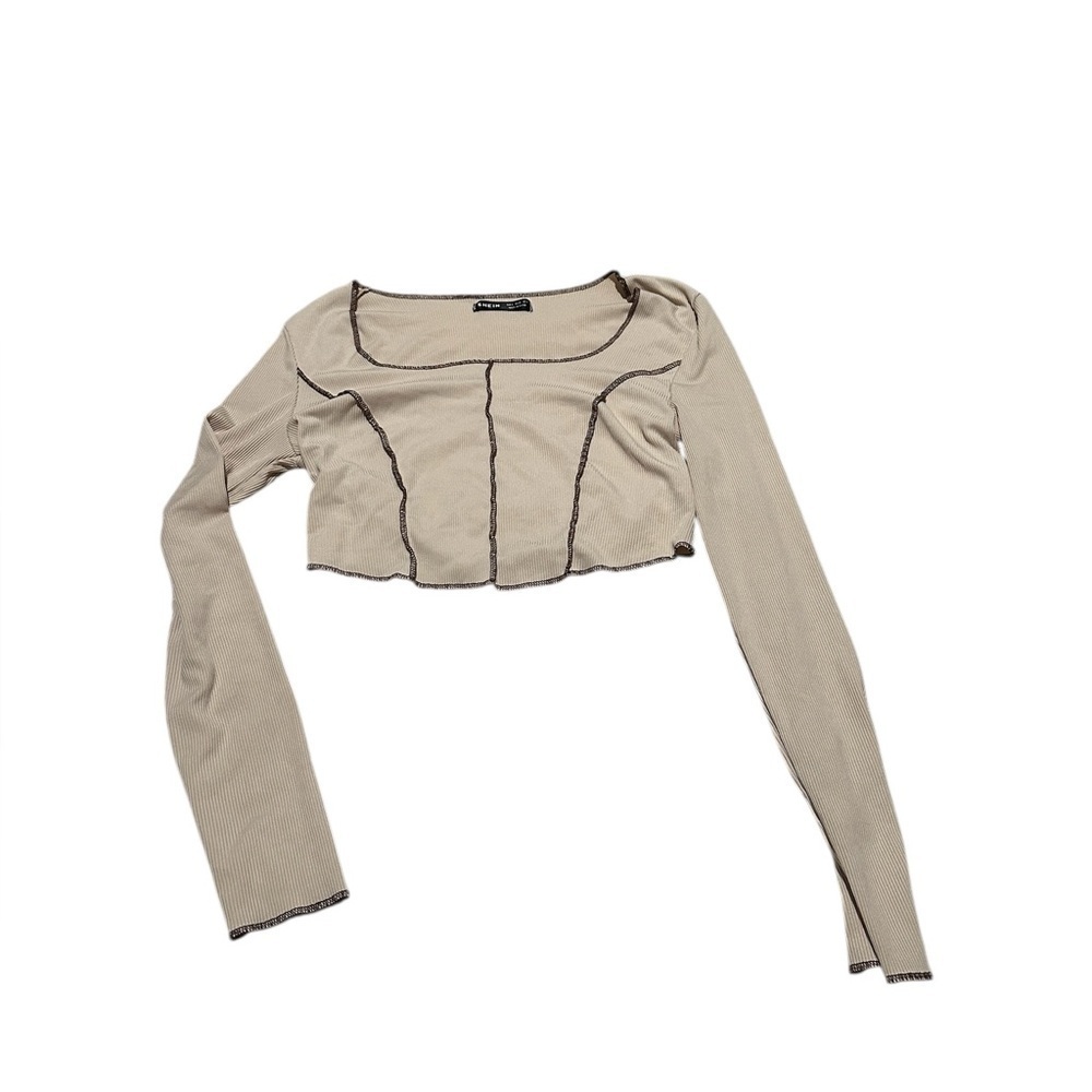 Cream Long Sleeve with Raised brown Corset Seams